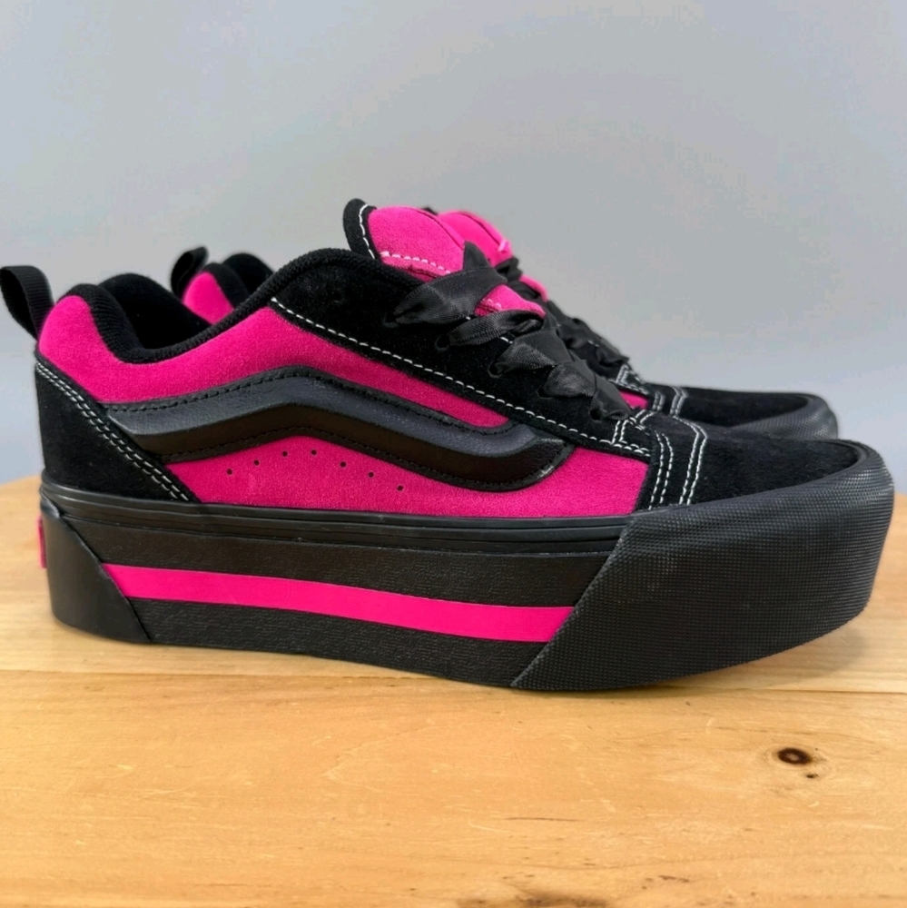 Black and Pink Platform Stacked Vans Sneakers